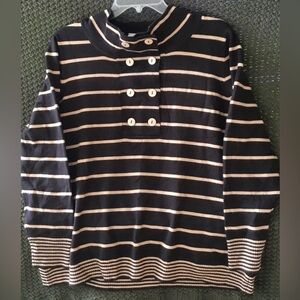 The Tog Shop Women’s Dark Brown/Tan Stripe Sweater, 6-Button Detail; Siz…